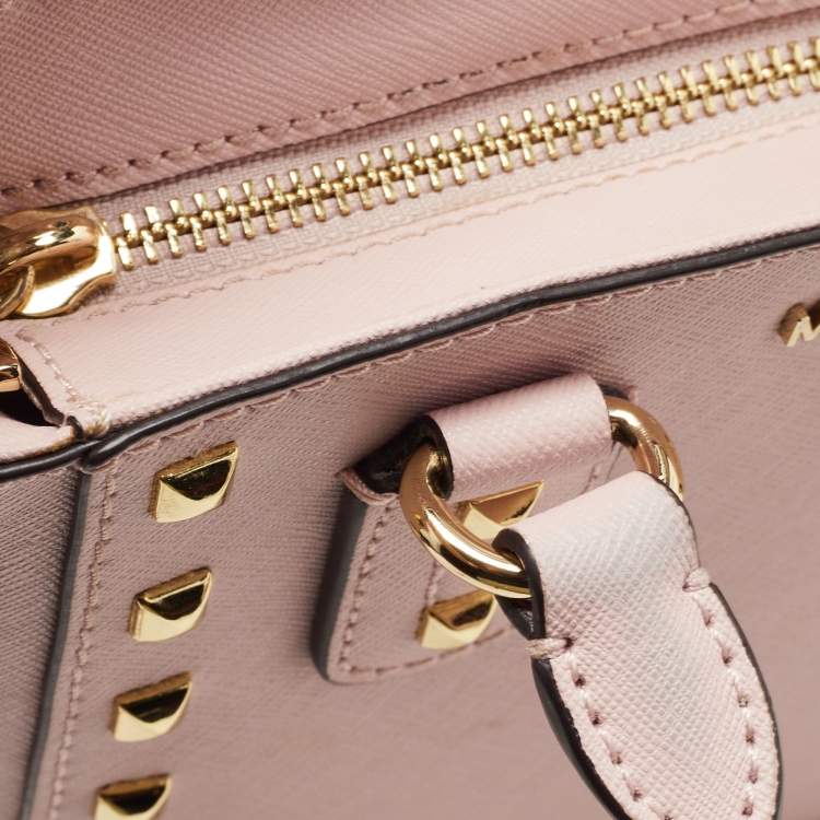 Pre Owned Michael Kors Pink Leather Sandrine Studded Tote