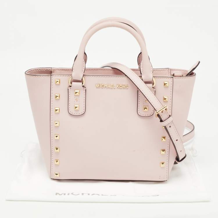 Pre Owned Michael Kors Pink Leather Sandrine Studded Tote