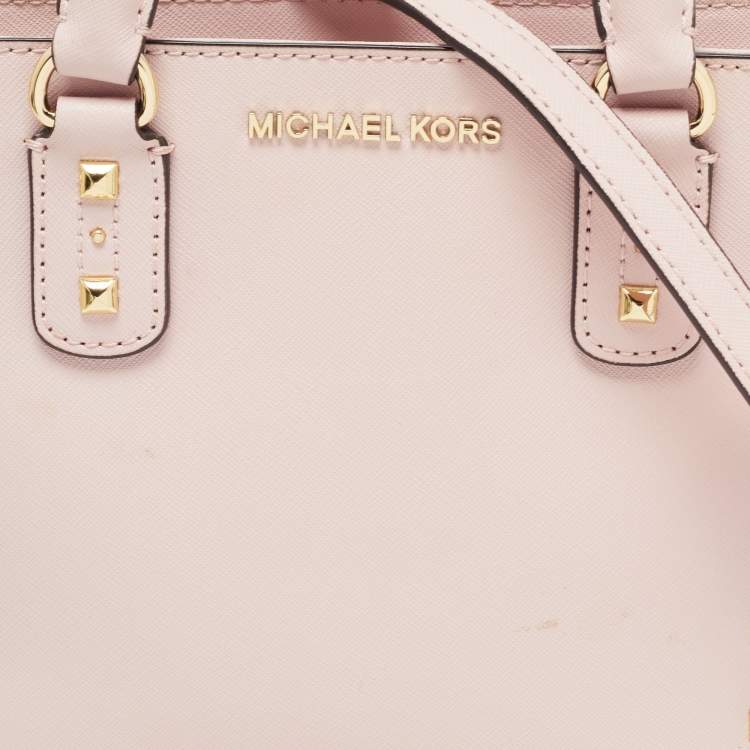 Pre Owned Michael Kors Pink Leather Sandrine Studded Tote