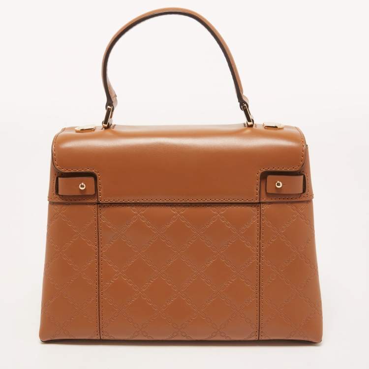 Pre Owned Michael Kors Brown Quilted Leather Medium Gramercy Top Handle Bag