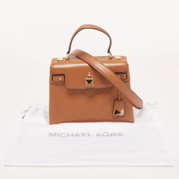 Pre Owned Michael Kors Brown Quilted Leather Medium Gramercy Top Handle Bag