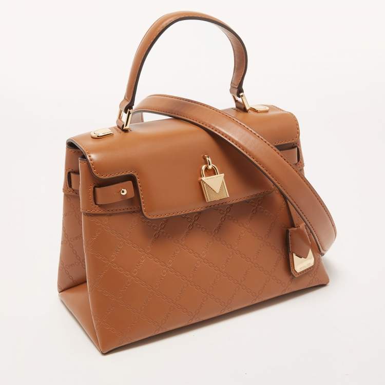 Pre Owned Michael Kors Brown Quilted Leather Medium Gramercy Top Handle Bag
