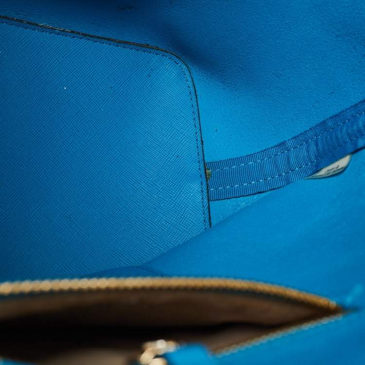 Pre Owned Michael Michael Kors Blue/White Saffiano Leather Small Stripe Travel Tote