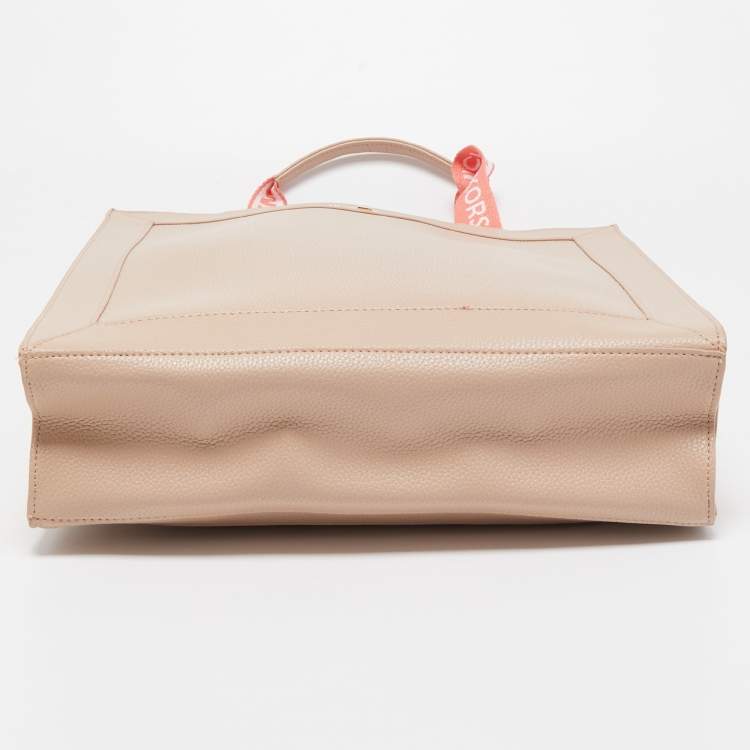 Pre Owned Michael Kors Light Pink Leather Logo Handle Tote 