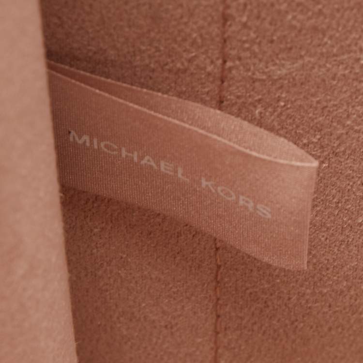 Pre Owned Michael Kors Light Pink Leather Logo Handle Tote 