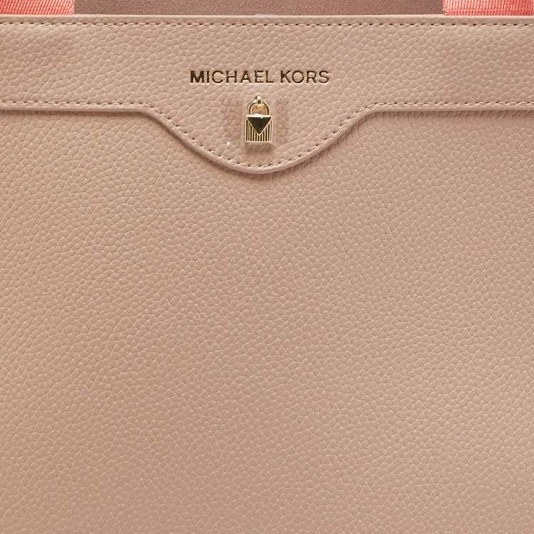 Pre Owned Michael Kors Light Pink Leather Logo Handle Tote 