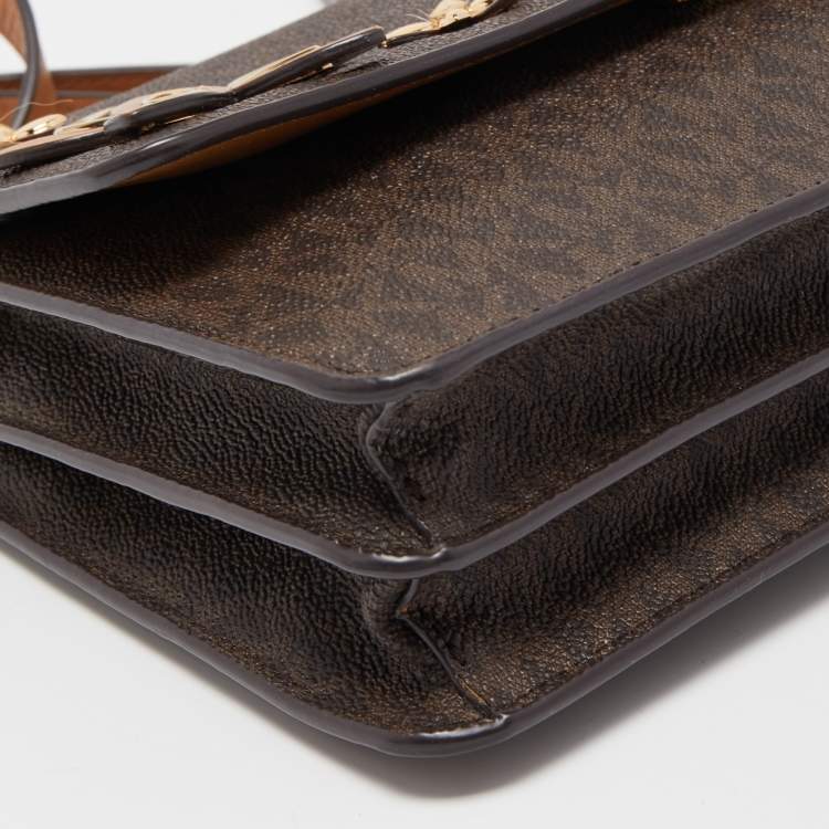 Pre Owned Michael Kors Brown Signature Coated Canvas and Leather Floral Daniela Shoulder Bag