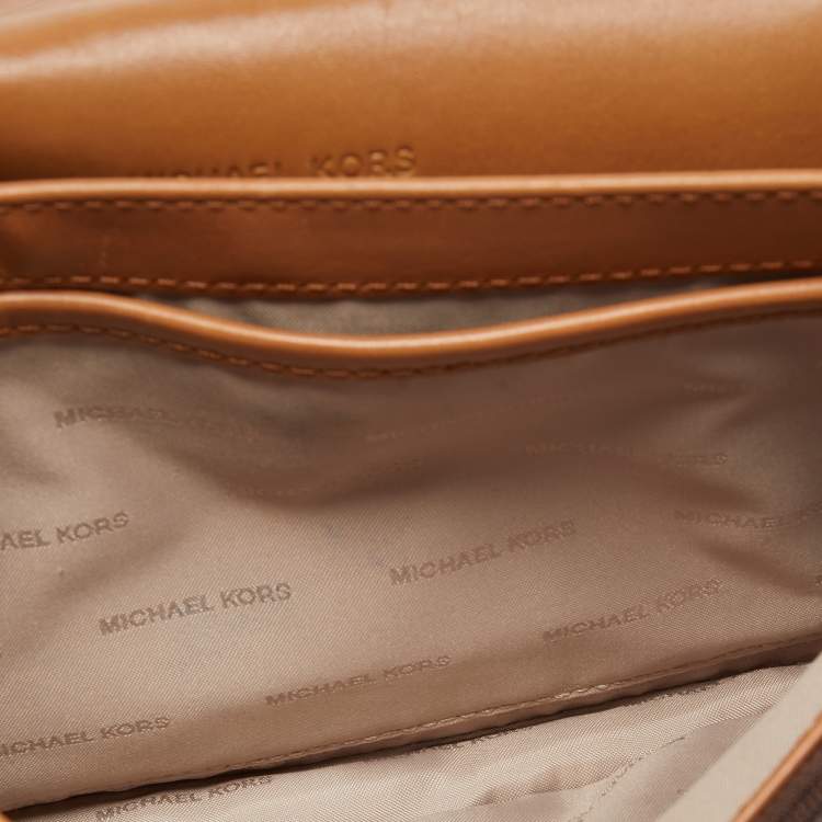 Pre Owned Michael Kors Brown Signature Coated Canvas and Leather Floral Daniela Shoulder Bag