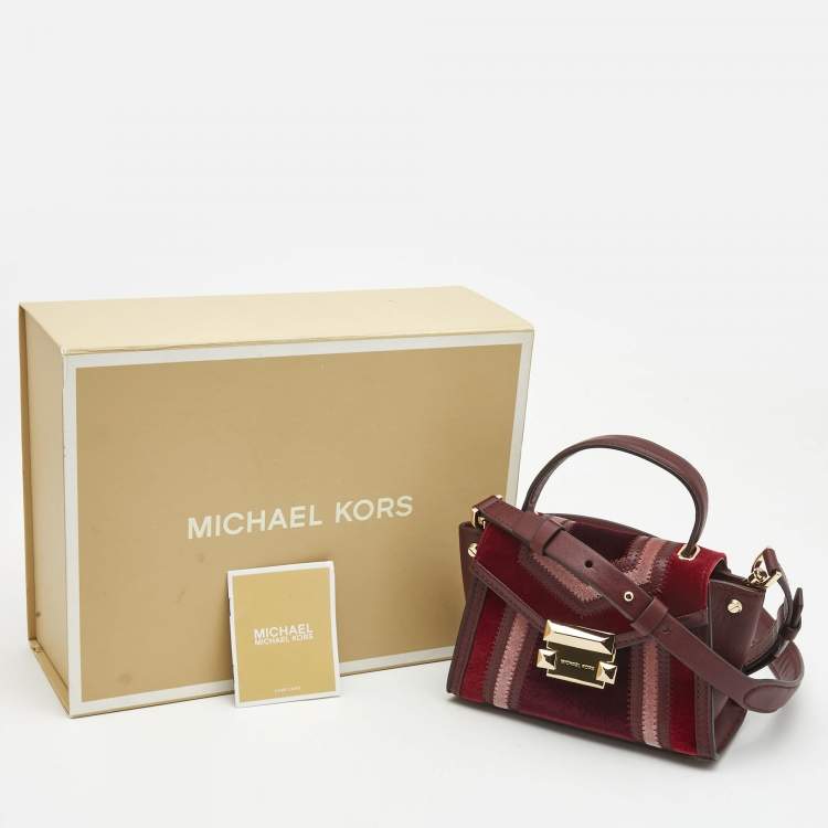 Pre Owned Michael Kors Tri Color Leather and Velvet Mini Whitney Top Handle Bag