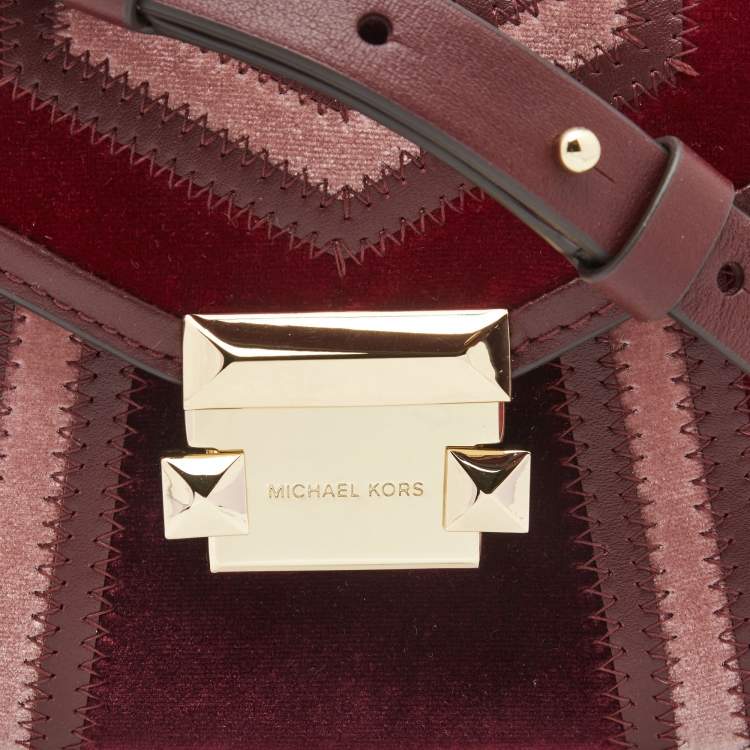 Pre Owned Michael Kors Tri Color Leather and Velvet Mini Whitney Top Handle Bag