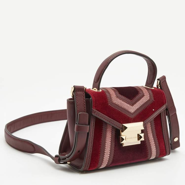 Pre Owned Michael Kors Tri Color Leather and Velvet Mini Whitney Top Handle Bag