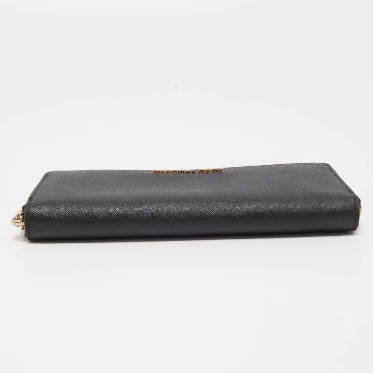 Pre Owned Michael Kors Black Leather Bedford Zip Around Wallet