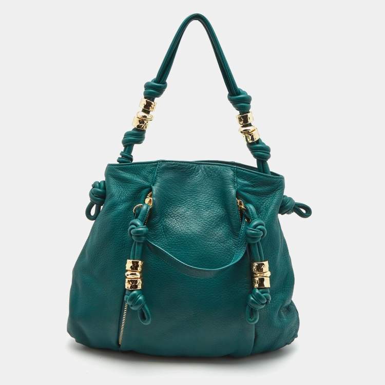 Pre Owned Michael Kors Green Leather Roslyn Hobo