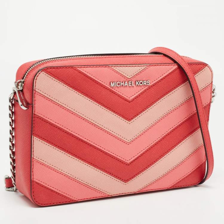 Pre Owned Michael Kors Multicolor Saffiano Leather Jet Set Camera Crossbody Bag