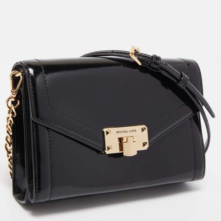 Pre Owned Michael Kors Black Patent Leather Kinsley Clutch Bag