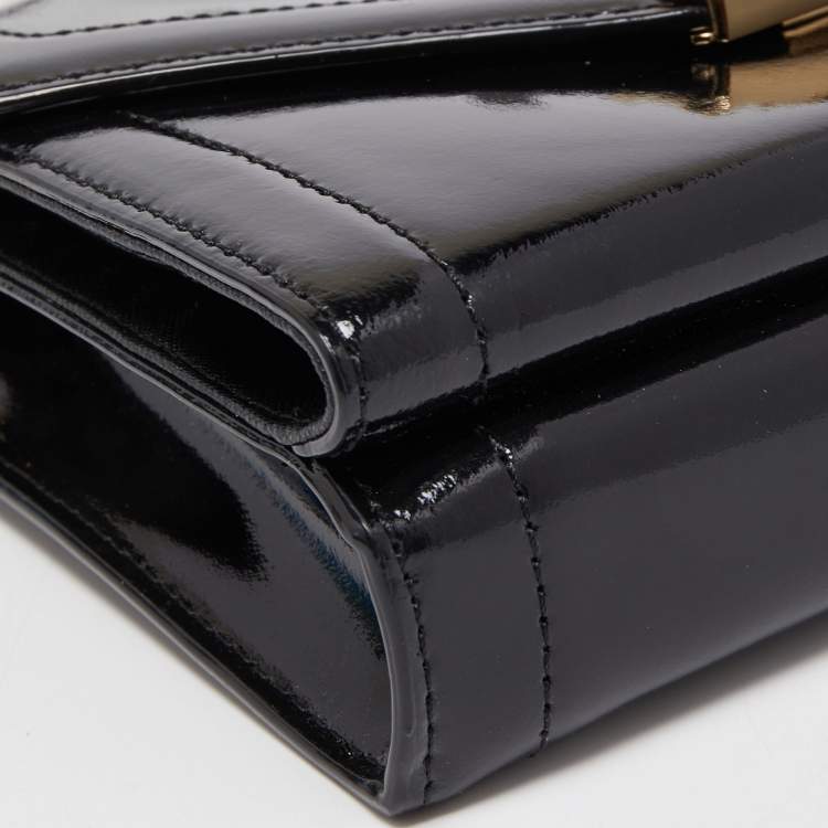 Pre Owned Michael Kors Black Patent Leather Kinsley Clutch Bag