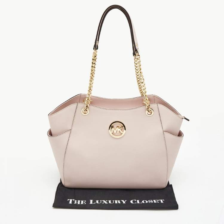 Pre Owned Michael Kors Powder Pink Leather Jet Set Travel Chain Tote