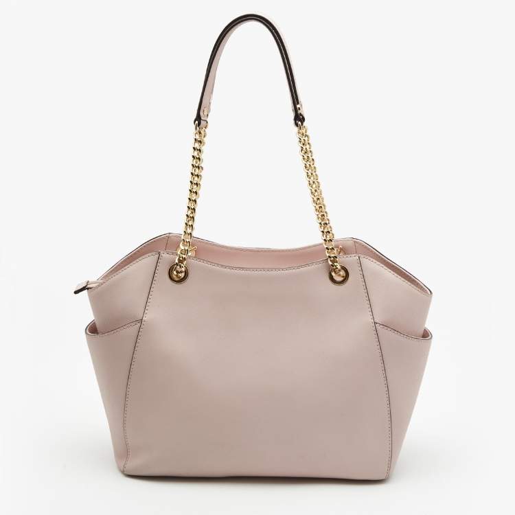 Pre Owned Michael Kors Powder Pink Leather Jet Set Travel Chain Tote