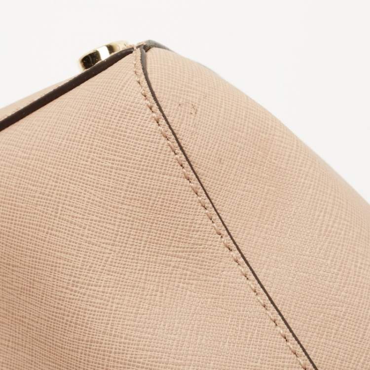 Pre Owned Michael Kors Beige Leather Small Ava Top Handle Bag