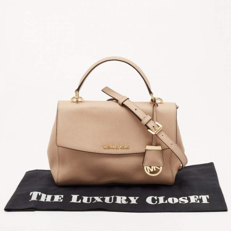 Pre Owned Michael Kors Beige Leather Small Ava Top Handle Bag