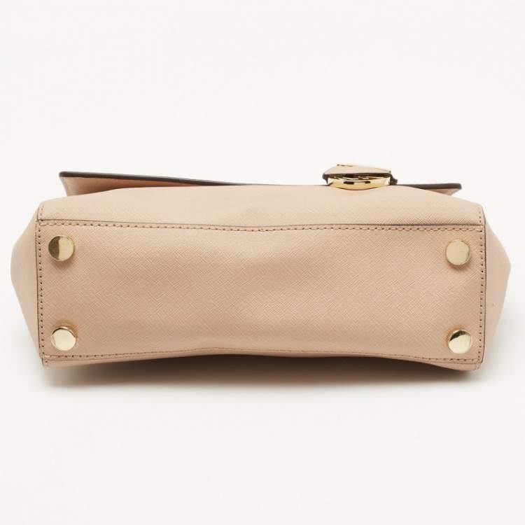 Pre Owned Michael Kors Beige Leather Small Ava Top Handle Bag