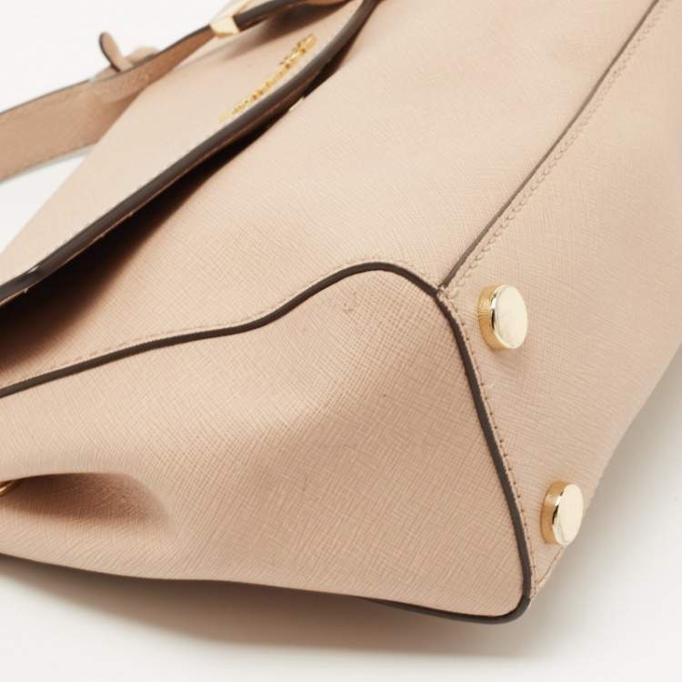Pre Owned Michael Kors Beige Leather Small Ava Top Handle Bag