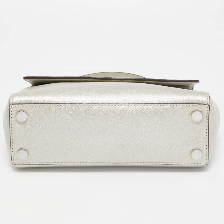 Pre Owned Michael Kors Silver Leather Small Ava Top Handle Bag
