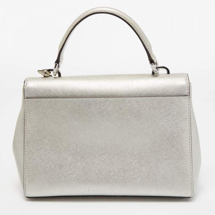 Pre Owned Michael Kors Silver Leather Small Ava Top Handle Bag