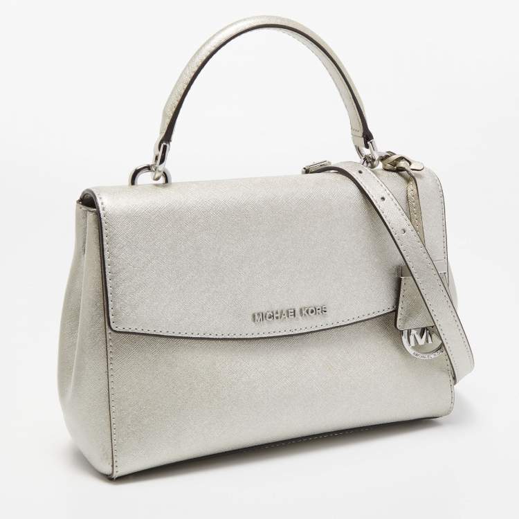 Pre Owned Michael Kors Silver Leather Small Ava Top Handle Bag