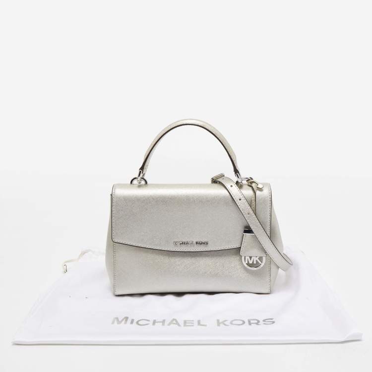 Pre Owned Michael Kors Silver Leather Small Ava Top Handle Bag
