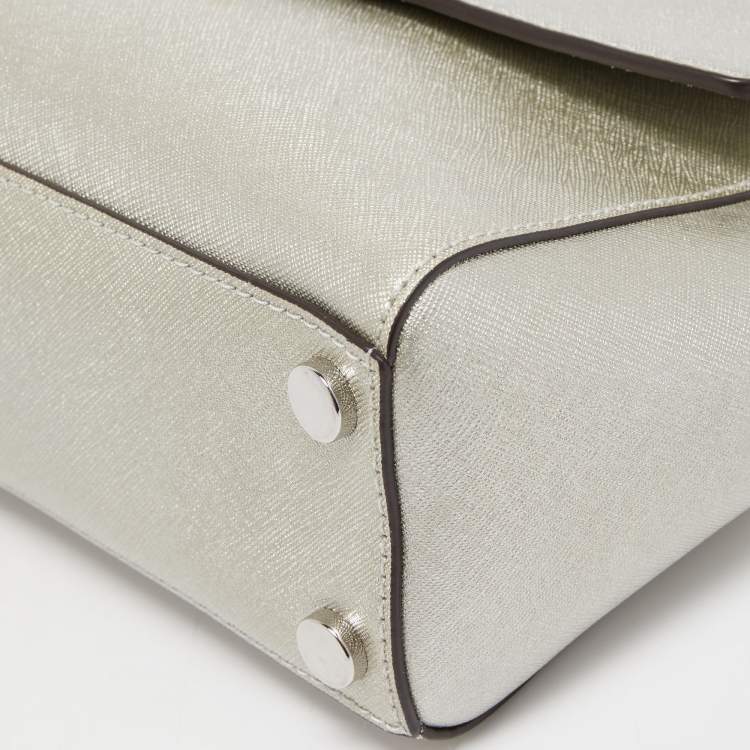 Pre Owned Michael Kors Silver Leather Small Ava Top Handle Bag