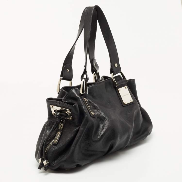 Pre Owned Michael Kors Black Leather Side Zip Shoulder Bag