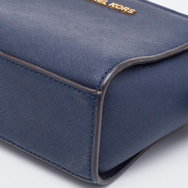 Pre Owned Michael Kors Blue Leather Mini Selma Crossbody Bag