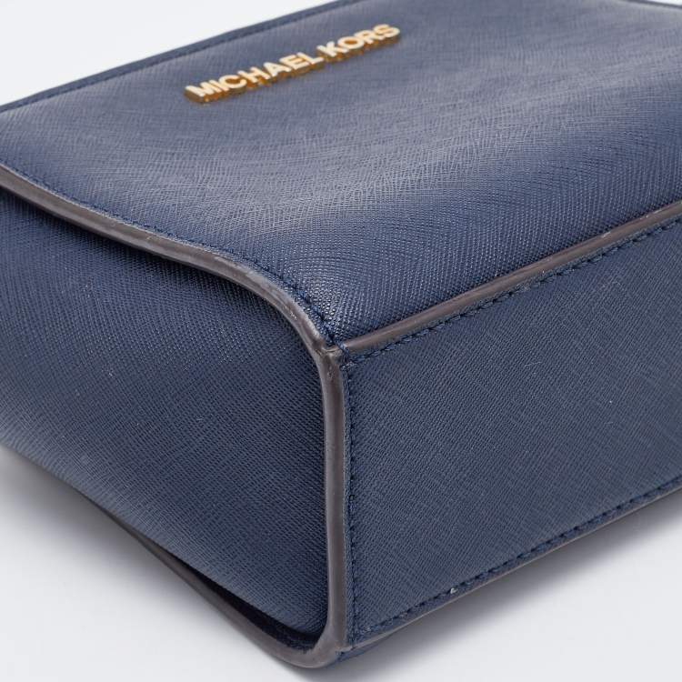 Pre Owned Michael Kors Blue Leather Mini Selma Crossbody Bag