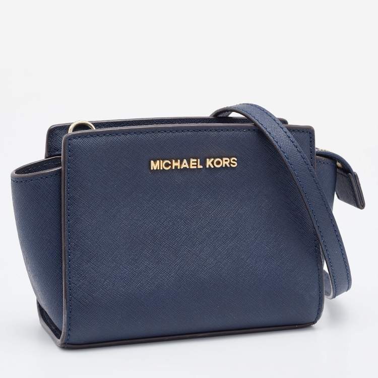 Pre Owned Michael Kors Blue Leather Mini Selma Crossbody Bag