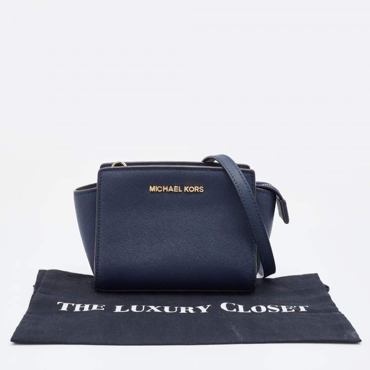 Pre Owned Michael Kors Blue Leather Mini Selma Crossbody Bag