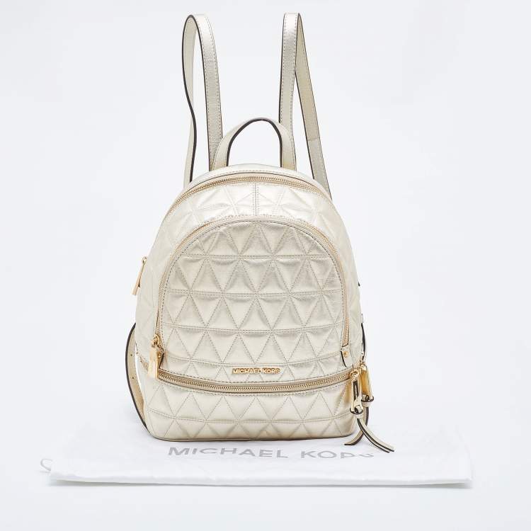 Pre Owned Michael Kors Gold Holographic Leather Medium Rhea Backpack