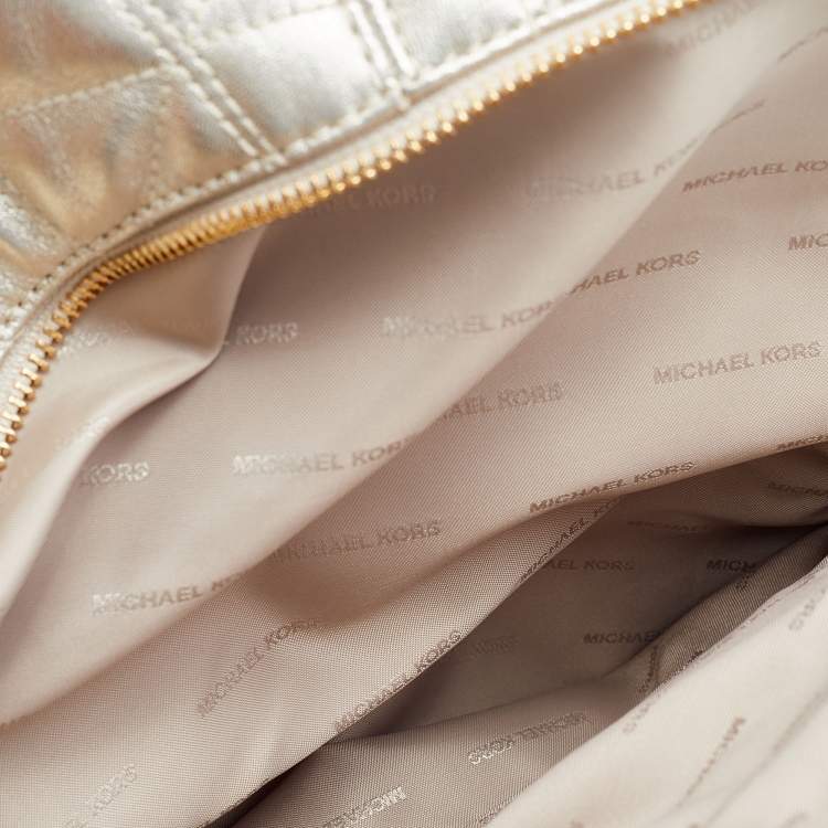 Pre Owned Michael Kors Gold Holographic Leather Medium Rhea Backpack