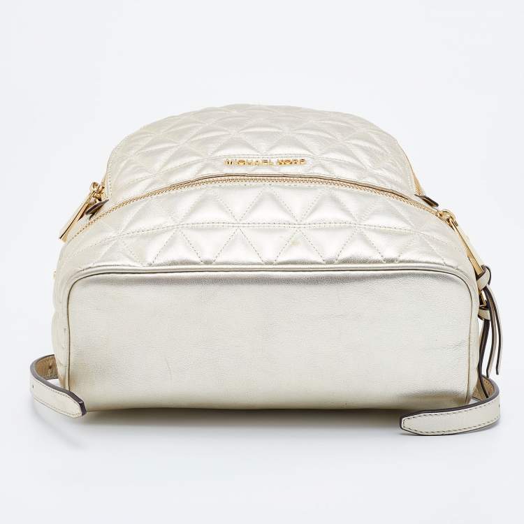 Pre Owned Michael Kors Gold Holographic Leather Medium Rhea Backpack