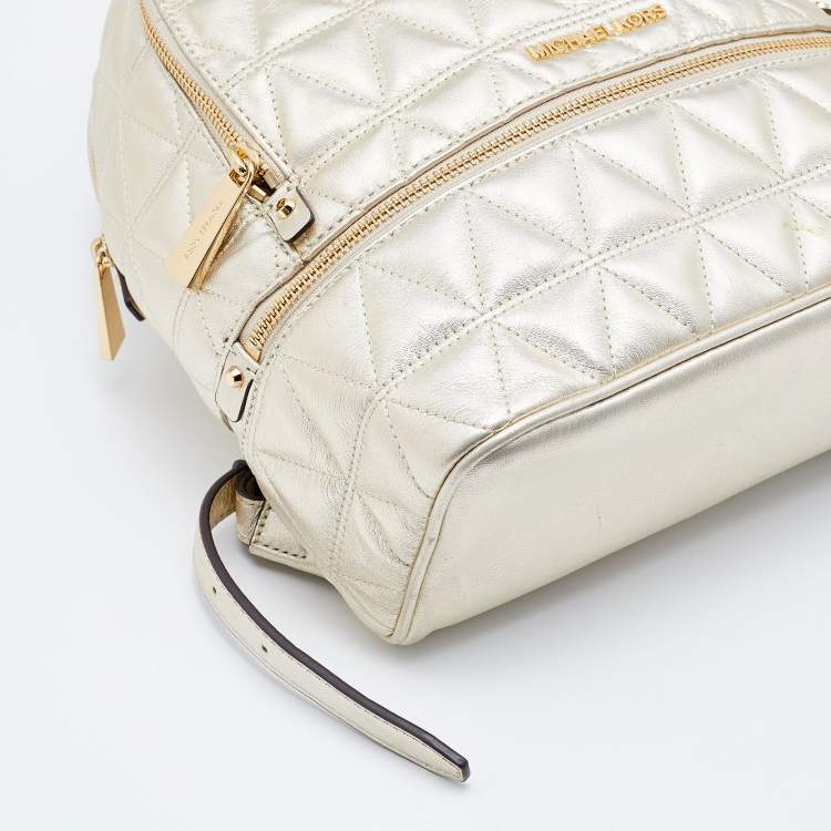 Pre Owned Michael Kors Gold Holographic Leather Medium Rhea Backpack