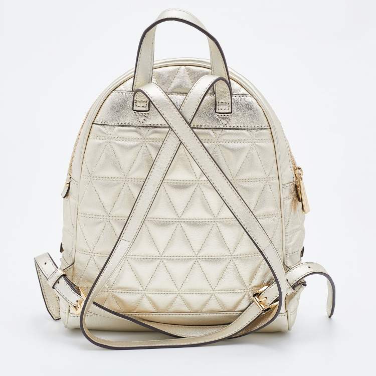 Pre Owned Michael Kors Gold Holographic Leather Medium Rhea Backpack