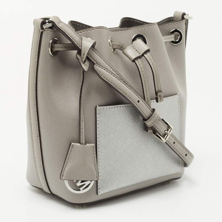Pre Owned Michael Kors Grey/Silver Saffiano Leather Small Greenwich Bucket Bag