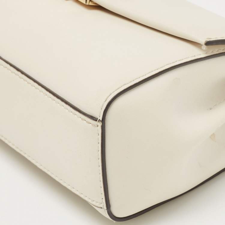 Pre Owned Michael Kors Off White Leather Small Lita Top Handle Bag