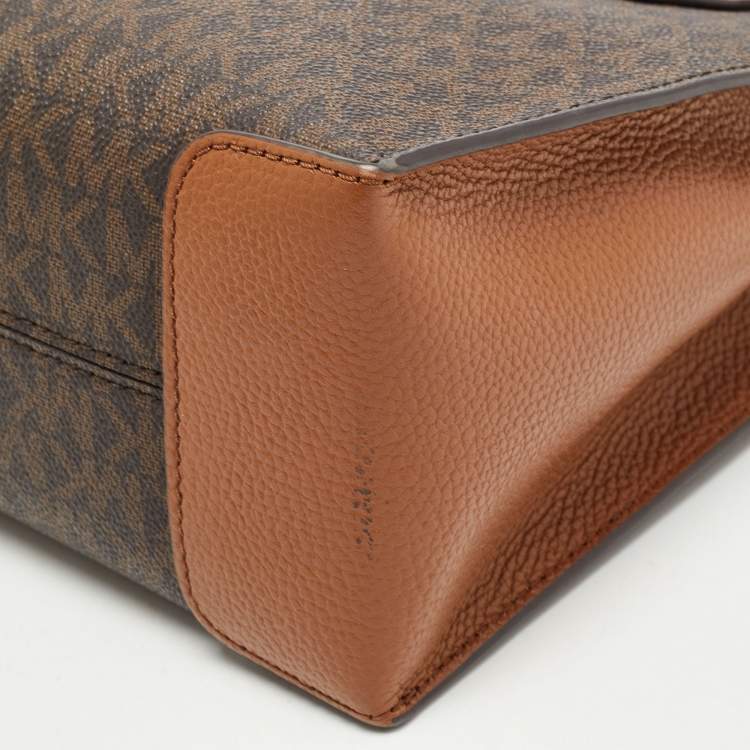 Pre Owned Michael Kors Brown Signature Coated Canvas and Leather Mini Mercer Tote