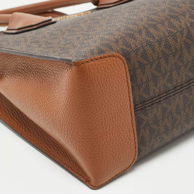 Pre Owned Michael Kors Brown Signature Coated Canvas and Leather Mini Mercer Tote