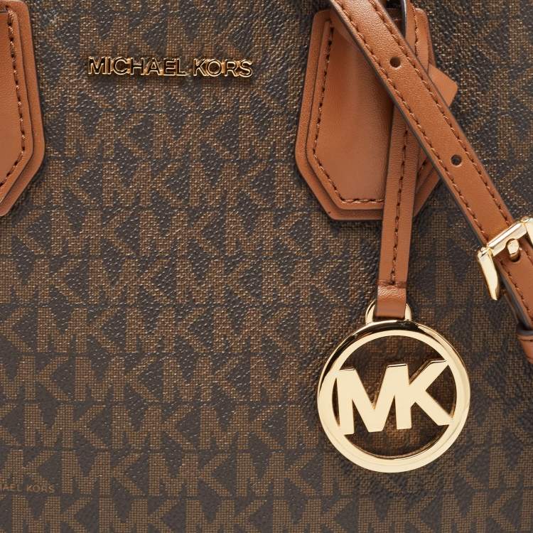 Pre Owned Michael Kors Brown Signature Coated Canvas and Leather Mini Mercer Tote
