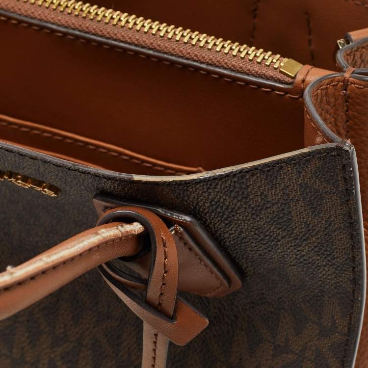 Pre Owned Michael Kors Brown Signature Coated Canvas and Leather Mini Mercer Tote