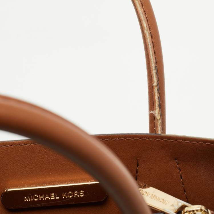 Pre Owned Michael Kors Brown Signature Coated Canvas and Leather Mini Mercer Tote