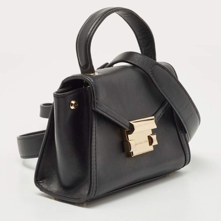 Pre Owned Michael Kors Black Leather Mini Whitney Top Handle Bag