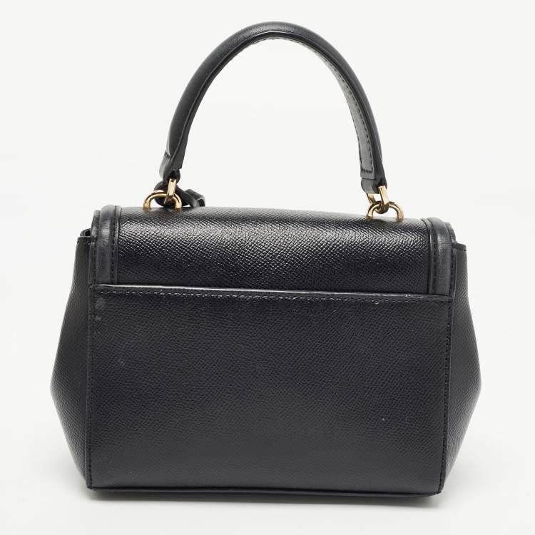 Pre Owned Michael Kors Black Leather Flap Top Handle Bag
